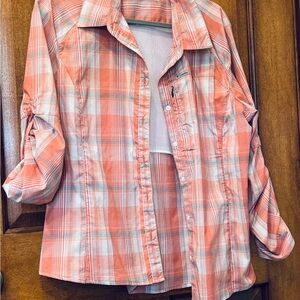 Columbia Orange Plaid Button-Up Shirt